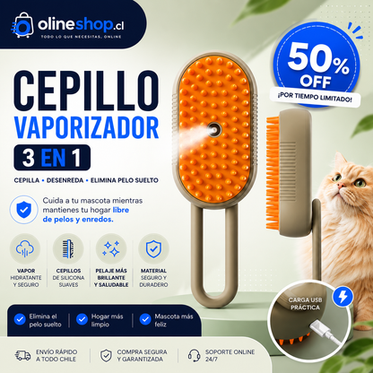 Cepillo Vaporizador 3 en 1 para Perros y Gatos ✅