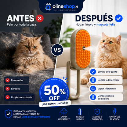 Cepillo Vaporizador 3 en 1 para Perros y Gatos ✅