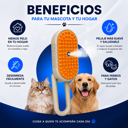 Cepillo Vaporizador 3 en 1 para Perros y Gatos ✅