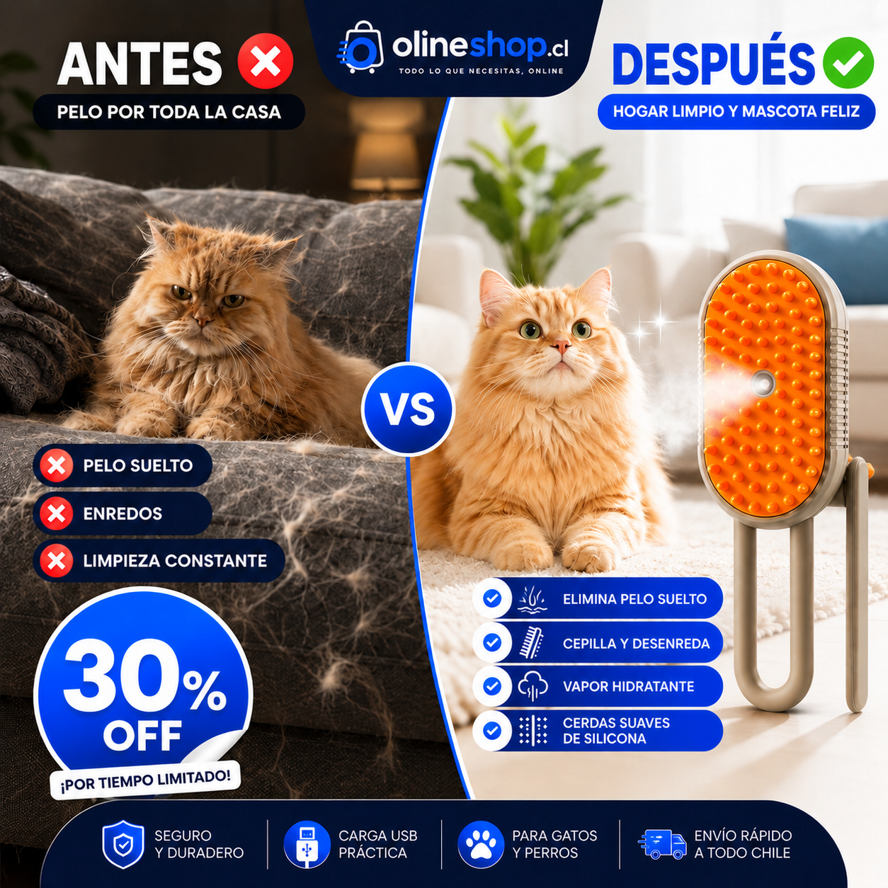 Cepillo Vaporizador 3 en 1 para Perros y Gatos ✅